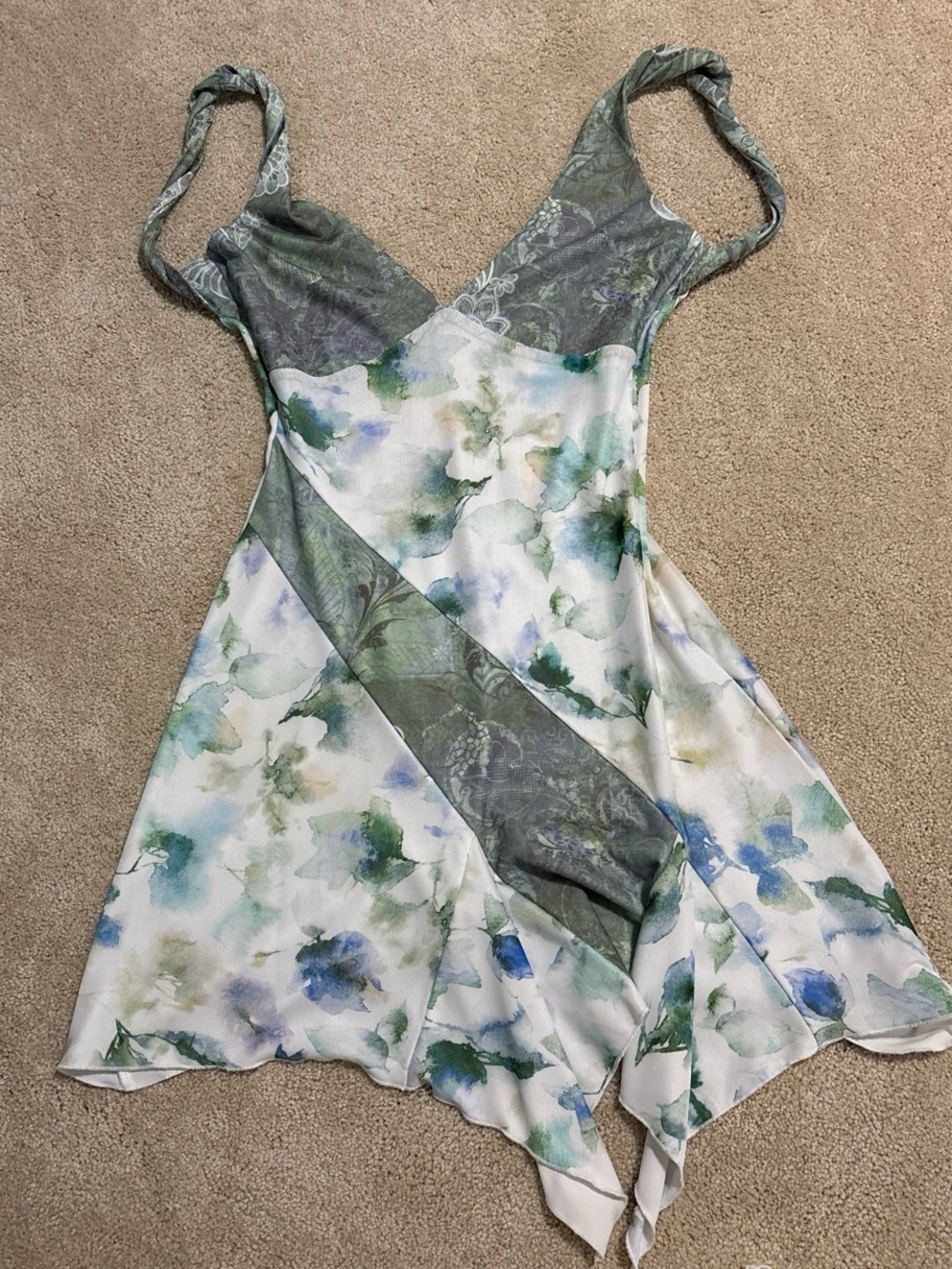 Tiger Mist White, Green & Blue Asymmetrical Floral Slip Dress